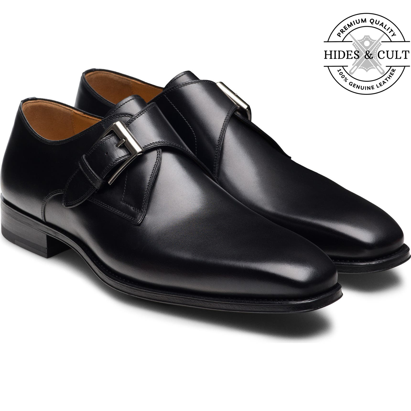 Black Classic Single Monk Strap Leather Shoes - CLEARANCE EVENT