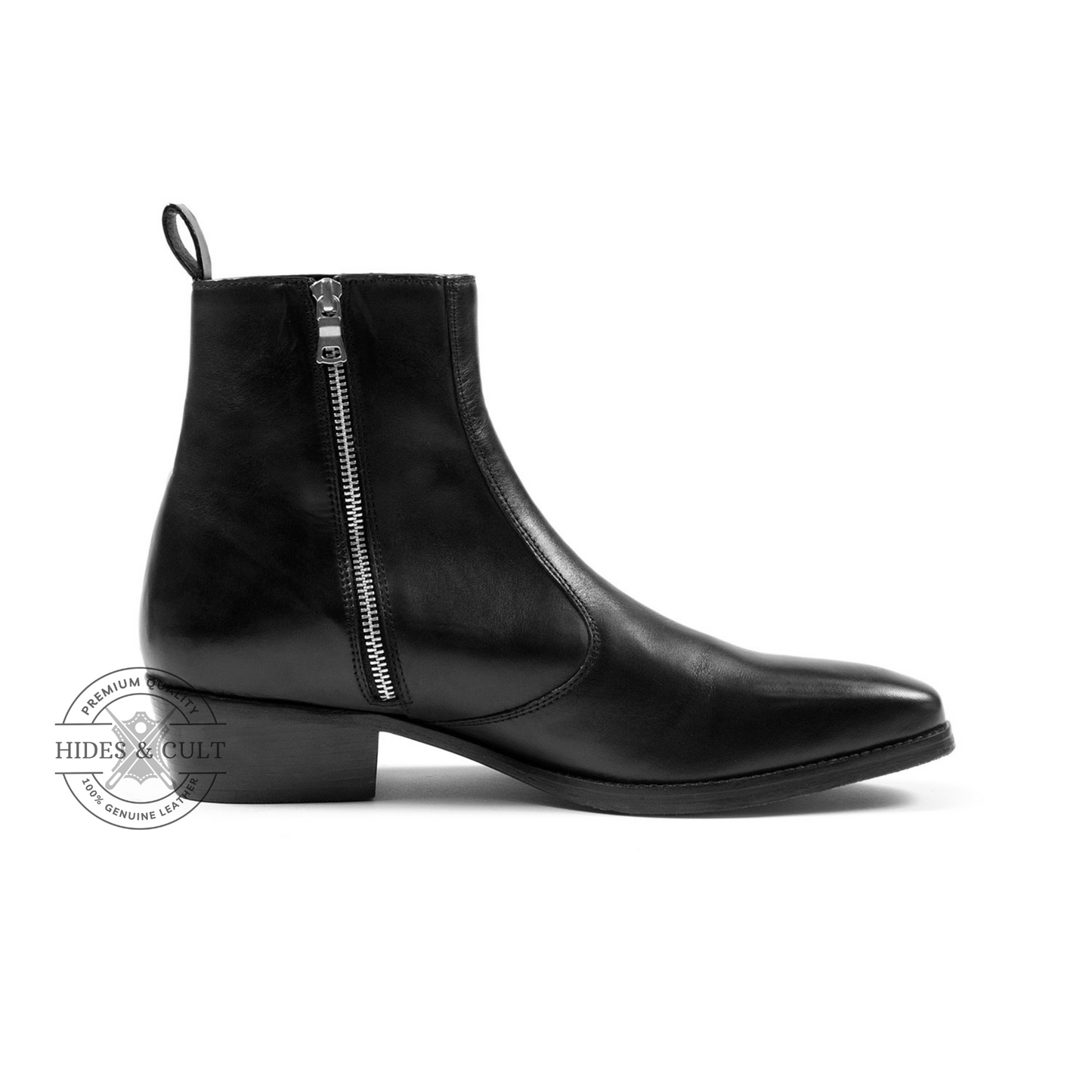 Black Genuine Leather Chelsea Boots Cuban Heel Men | HidesandCult