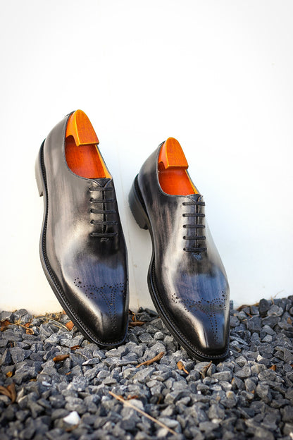 Grey Patina Finish Whole-cut Oxfords | Hides&Cult
