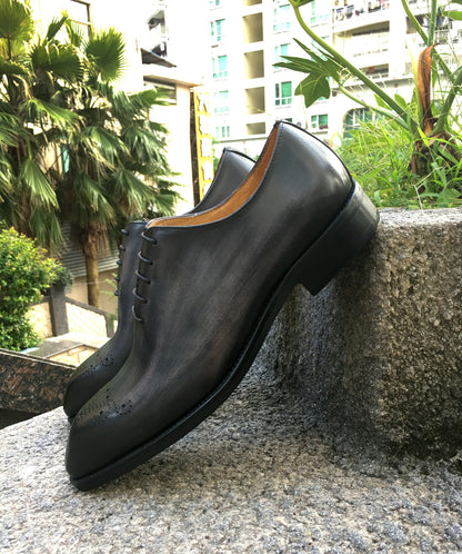 Grey Patina Finish Whole-cut Oxfords | Hides&Cult