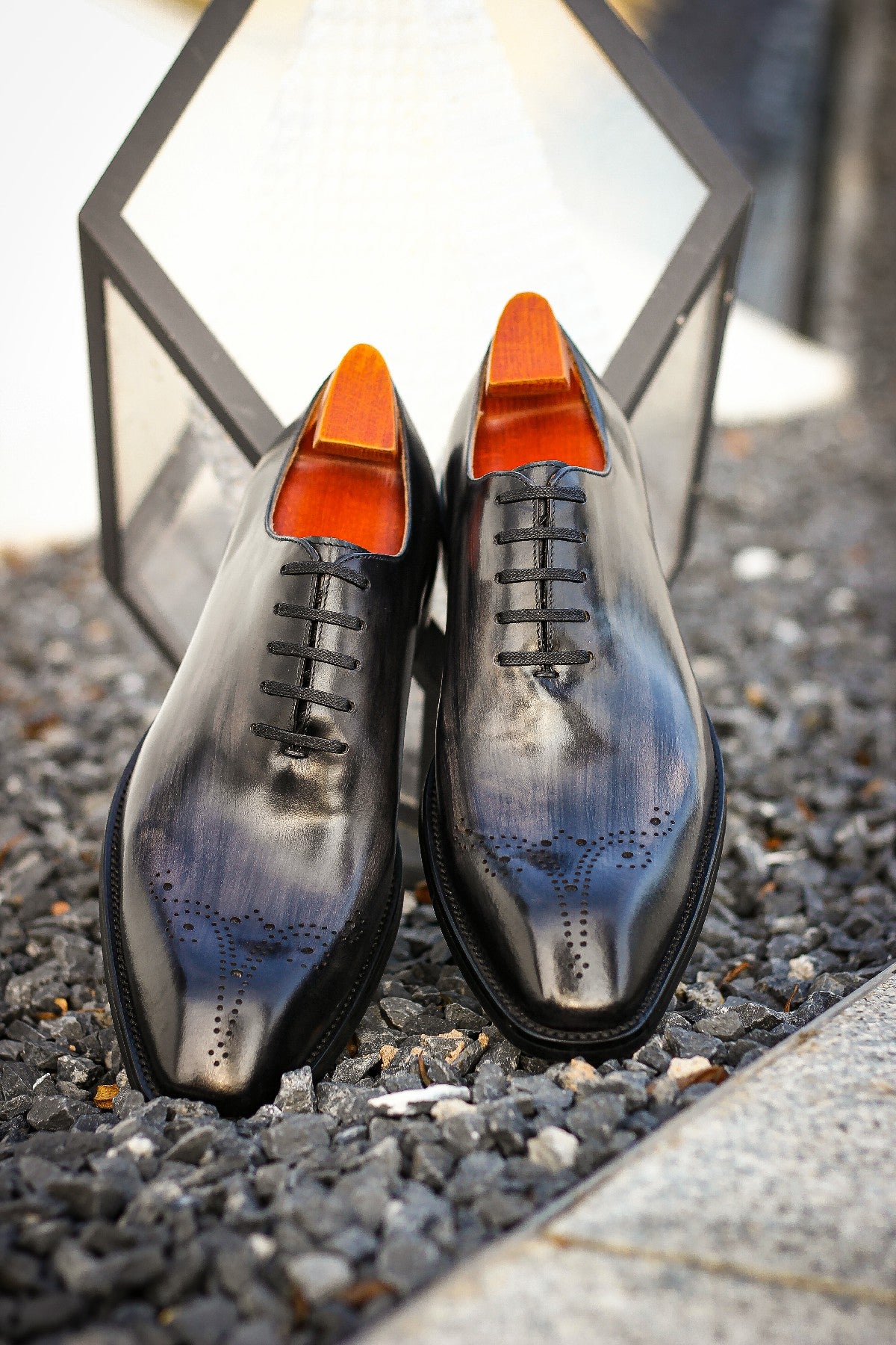 Grey Patina Finish Whole-cut Oxfords | Hides&Cult