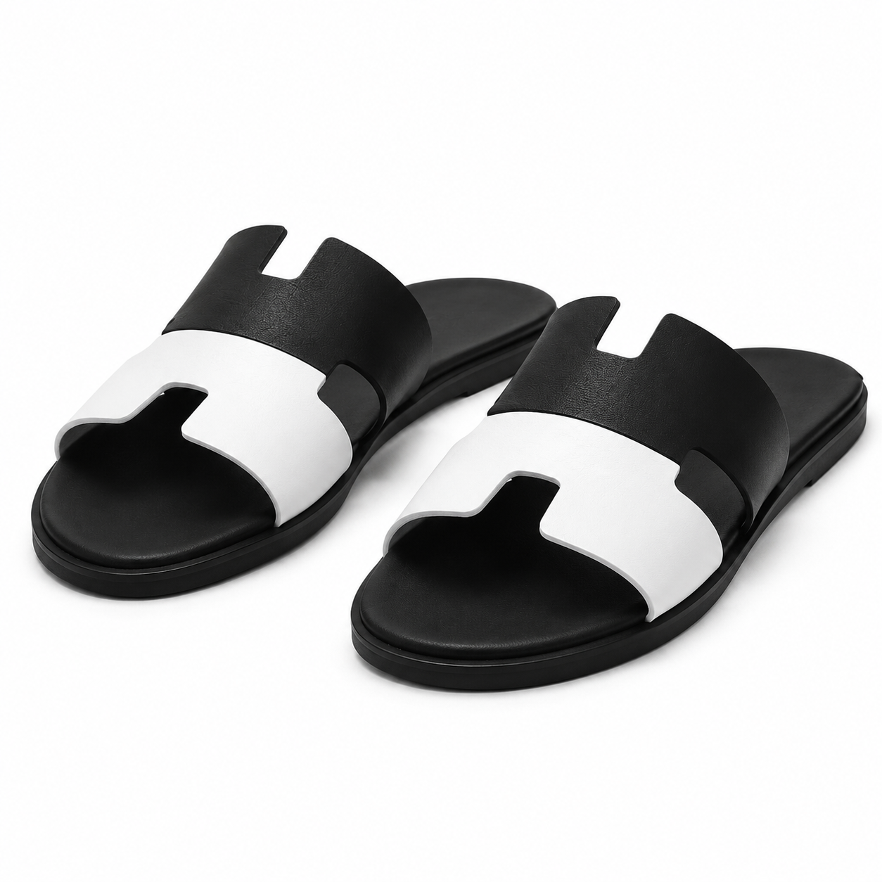 Austin Mens Slippers in White - Black Two Tone Leather | Hides&Cult