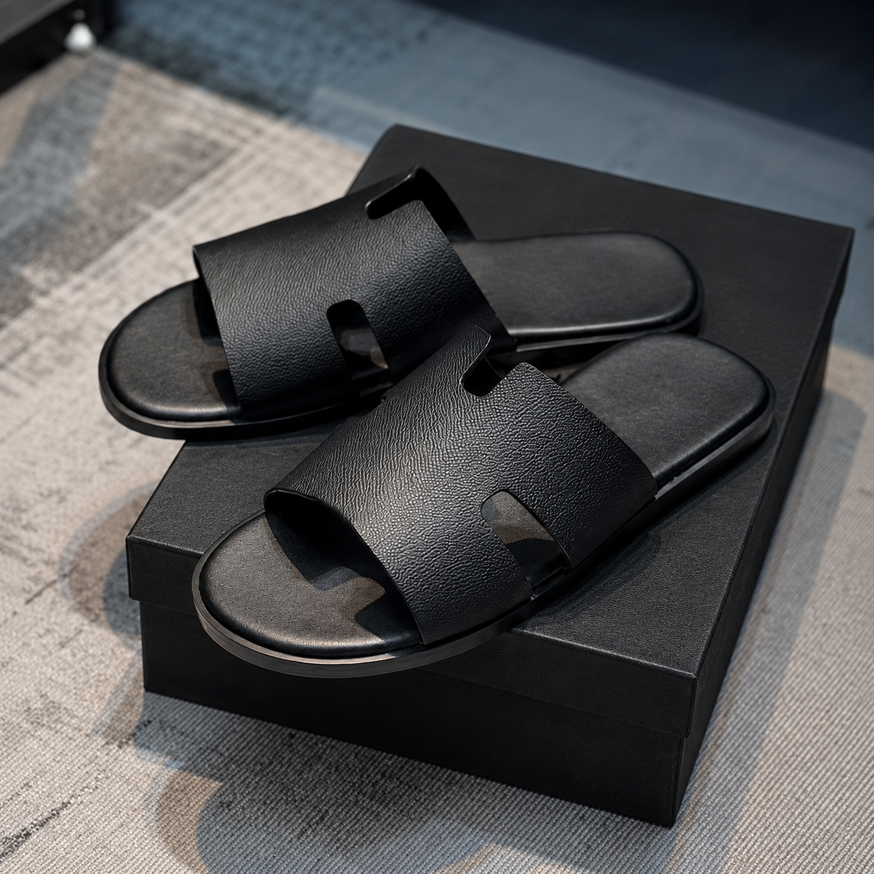 Austin Mens Slippers in Black Milled Leather | Hides&Cult