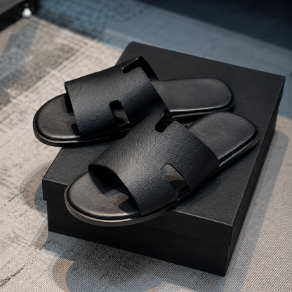 Austin Mens Slippers in Black Milled Leather | Hides&Cult