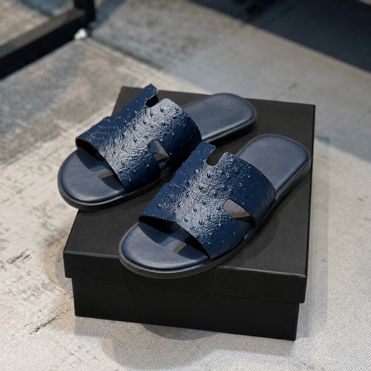 Austin Mens Slippers in Blue Ostrich Leather | Hides&Cult