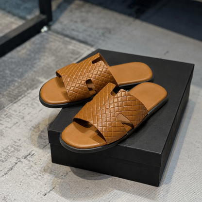 Austin Mens Slippers in Tan Effect Leather | Hides&Cult