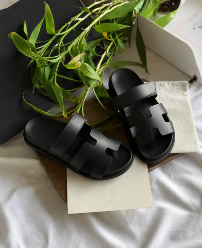 Texas Adjustable Strap Slippers in Black Men | Hides&Cult