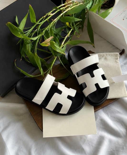 Texas Adjustable Strap Slippers in White Men | Hides&Cult