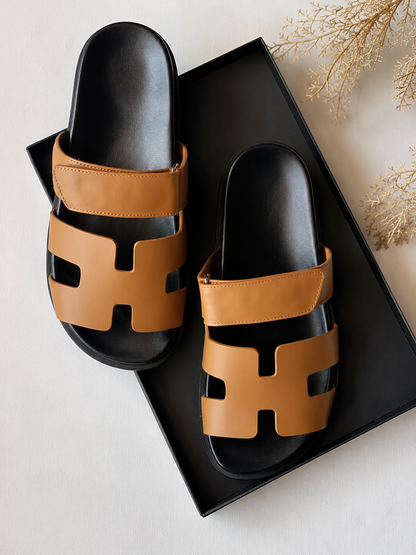 Texas Adjustable Strap Slippers in Tan Men | Hides&Cult