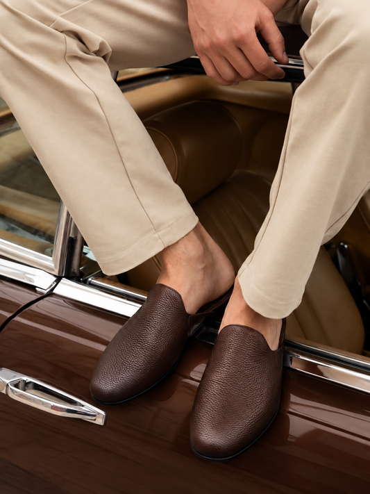 Vegas - Brown Milled Texture Leather Mules