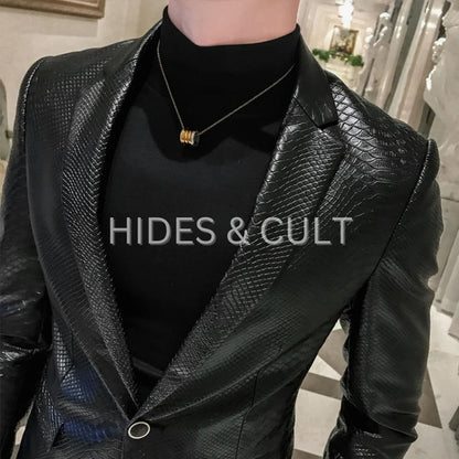 Mens Black Python Embossed Korean Blazer