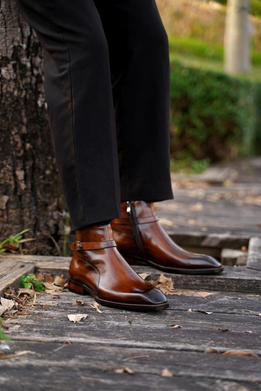 Patina Brown Classic Italian Single Strap Chelsea Boots | Hides&Cult
