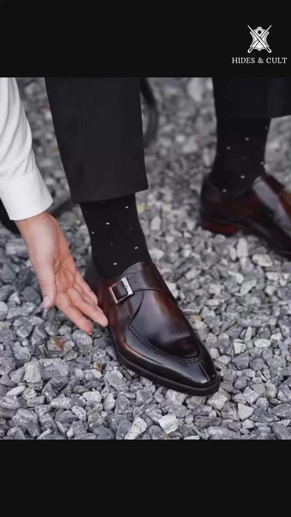 Brown Patina Single Monk Strap Shoes | Hides&Cult