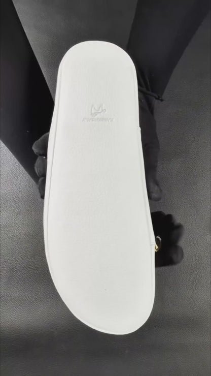 Vegas - White Milled Texture Leather Mules