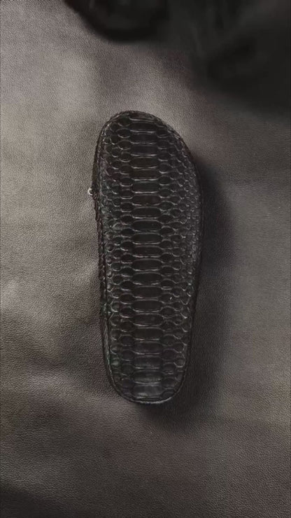 Vegas - Black Python Texture Leather Mules