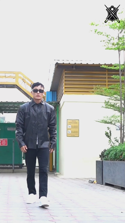 Mens Black Alligator Embossed Effect Genuine Leather Shirt