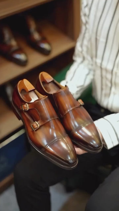 Brown Double Monk Strap Shoes | Hides&Cult