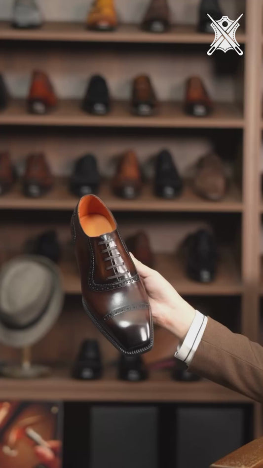 Brown Patina Toe Cut Oxford Brogue Shoes | Hides&Cult