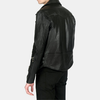 Mens Black Slim Fit Motorcycle Biker Leather Jacket