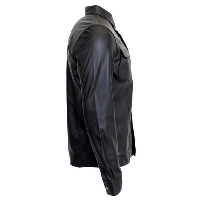 Mens Black Nappa Leather Denim Shirt