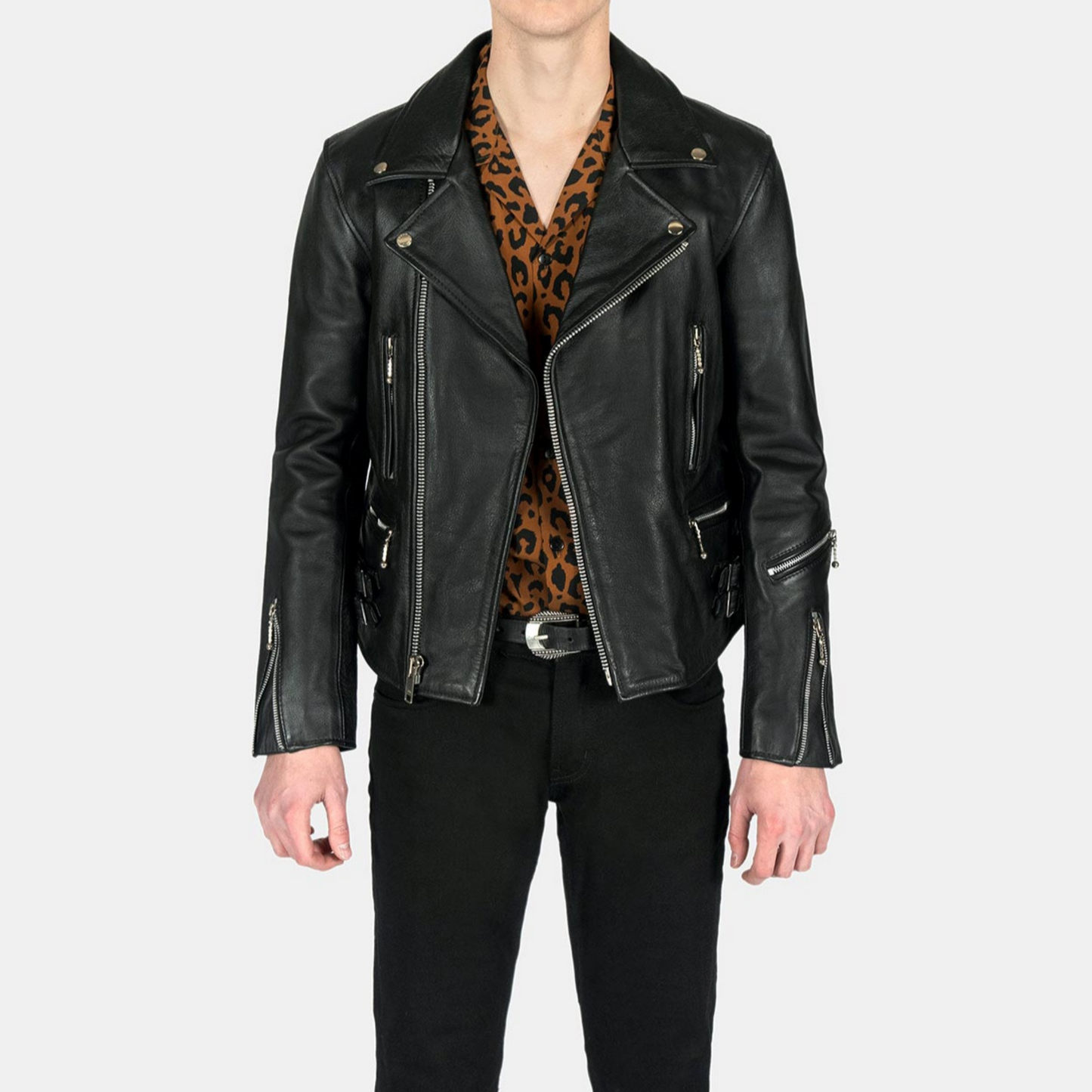 Mens Black Slim Fit Motorcycle Biker Leather Jacket