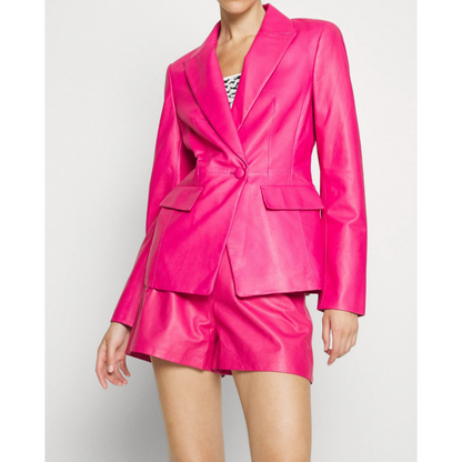 Women's Violet Purple Genuine Leather Blazer