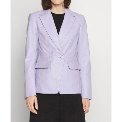 Women's Violet Purple Genuine Leather Blazer