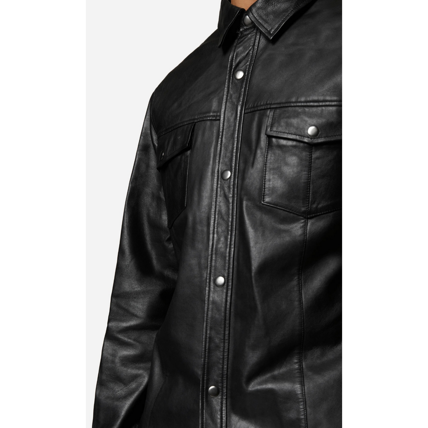 Mens Black Nappa Leather Denim Shirt