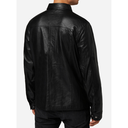 Mens Black Nappa Leather Denim Shirt