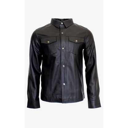 Mens Black Nappa Leather Denim Shirt