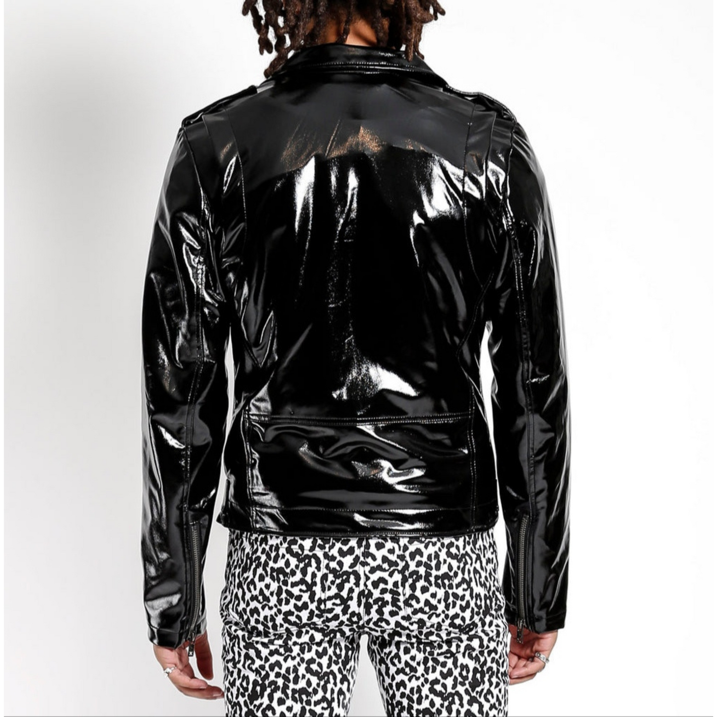 Mens Black Patent Effect Motorcycle Biker Leather Jacket