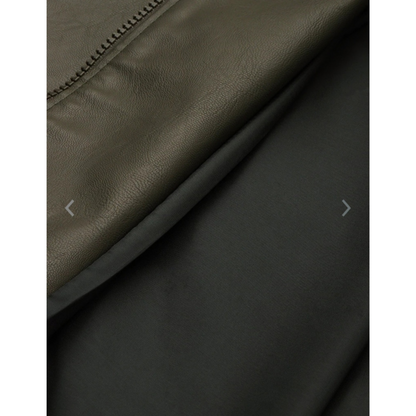Mens Olive Green Color Blocked Leather Jacket