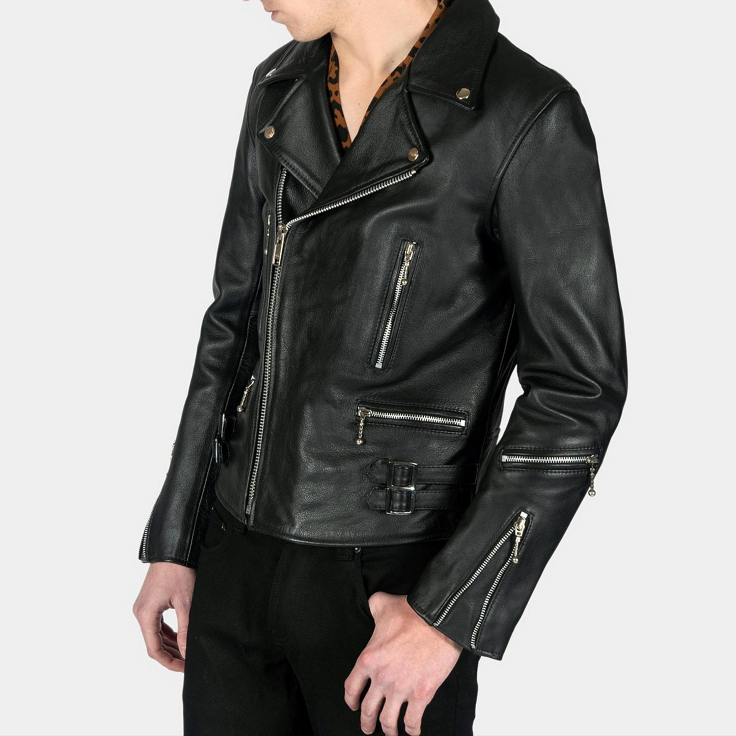 Mens Black Slim Fit Motorcycle Biker Leather Jacket
