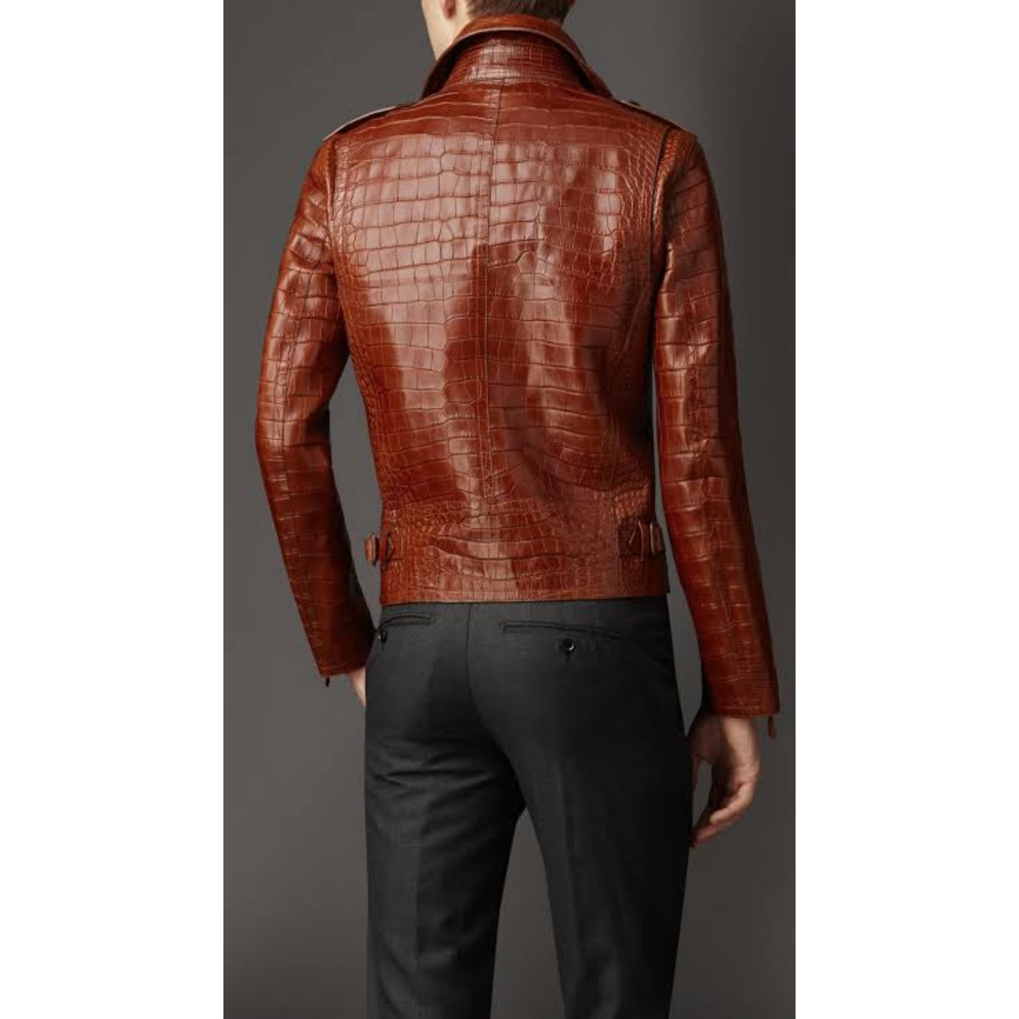 Mens Vintage Tan Brown Croc Embossed Effect Leather Jacket