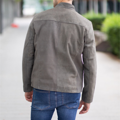 Men's Grey Suede Tailored Genuine Leather Jacket